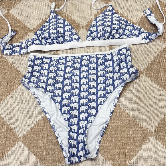 Roller Rabbit bikini set high waisted bottoms triangle tie top elephants print - Picture 1 of 7